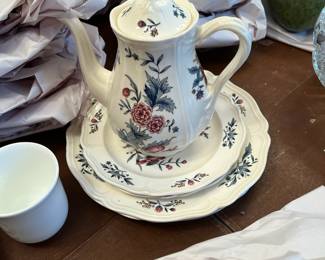 Wedgwood "Williamsburg Potpourri" coffee pot, Salad plates, dinner plates (teapot not shown)