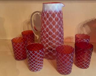 Cranberry glass lemonade set