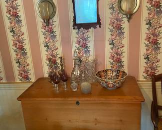 Early Blanket Chest, Imari, Chip Mirror, Crystal