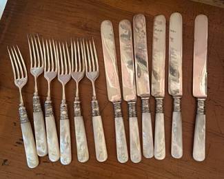 Mother of pearl and sterling fish set