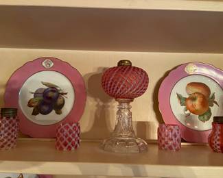 Early cranberry glass oil lamp
