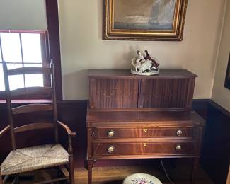 Antique Tambour Desk. Shaker arm chair 
