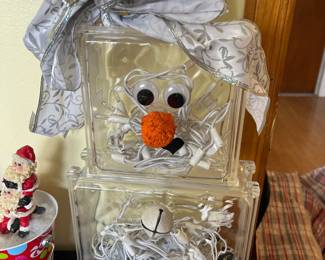 Glass Cube Lit Snowman Decoration