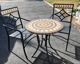 Mosaic Tile & Wrought Iron Bistro Table Set 