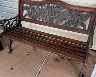 Iron and Wood Garden Bench - Dragonflies 