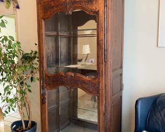 Antique Carved Walnut Curio Cabinet
