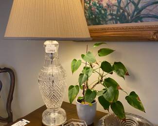 Footed glass console bowl, Waterford tramore crystal lamp