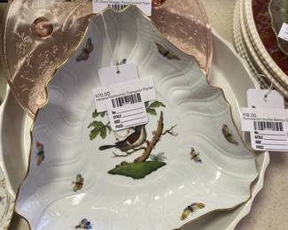 Herend Rothschild Triangular Platter, Us Glass Shaggy Rose Footed Plate