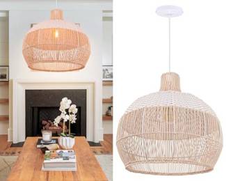 Arturesthome White Handwoven Rattan Boho Pendant Lighting Fixtures