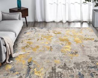 Vivorug Washable Rug, 8x10 Ft, Grey/Gold/Navy