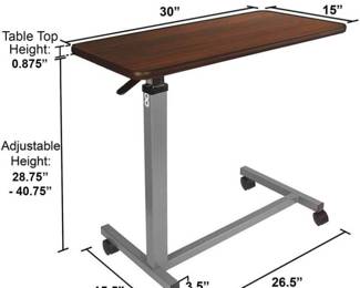 Vaunn Adjustable Overbed Bedside Table With Wheels, Walnut Brown