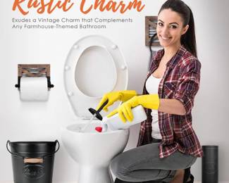 Autumn Alley Farmhouse Bathroom Trash Can and Toilet Brush Set, Black