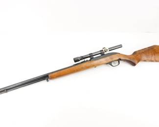Make: Marlin
Model: 60
Caliber: .22 LR
Action: Semi
Barrel: 22
Bore: Shiny
Serial # 7282246
Condition: Very Good
Country: Rifle
The Model 60 is one of the world's most popular tube-fed semi-auto .22 rimfire rifles and an American classic in every way. The Rifle was based on the Marlin 99 but incorporated some improvements that are still in place today. This Rifle comes paired with a JC Higgins Scope and a full tube magazine. This Rifle is in Very Good condition showing normal signs of use and wear. 
