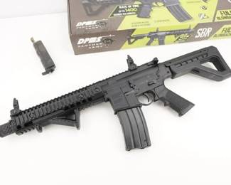 Make: DPMS
Model: SBR
Caliber: .177
Action: FUll
Get your hands on an air gun that can do it all. The Crosman DPMS SBR is a full/semi-auto air rifle that fires BBs at a blistering 430 FPS at a rate of 1400 rounds per minute! Powered by two 12-gram CO2 cartridges, the SBR’s excellence is further defined by features like its dual-action selector, a genuine real-feel body, and a six-point adjustable rear stock. 