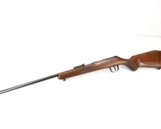 Make: Voere
Model: NVM
Caliber: .22 LR
Action: Bolt
Barrel: 21
Bore: Shiny
Serial # 368308
Condition: Great
Voere rifle in .22 Long Rifle with a single round capacity with a 21.5? barrel. Made in Germany. Checkered composite butt plate. Checkered Monte Carlo style wood stock and front forend. Blued guard, trigger, receiver and barrel. Rear bolt safety. Adjustable rear and front hooded fixed blade sight. Metal loops for mounting a shoulder sling. The rifle remains in very good condition, showing normal signs of use and wear.