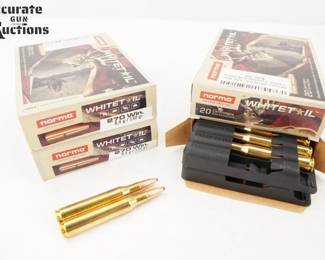 Make: Norma
Model: 80 Rounds Whitetail
Caliber: .270 WIN
Condition: New
4 Boxes of (20) Norma Whitetail 130 GR .270 Win ammo.