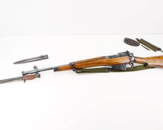 Make: Lee Enfield
Model: No 5 MK1 Jungle Carbine
Caliber: 303
Action: Bolt
Barrel: 20.5
Bore: Shiny
Serial # Y 9613
Condition: Great
The Rifle No. 5 Mk I, nicknamed the "jungle carbine" for its use in jungle warfare, was a bolt action carbine derivative of the British Lee–Enfield No. 4 Mk I. Chambered in 303 British this rifle is in very good condition and sold with everything in the photos. 