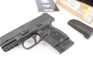 Make: FN
Model: 509C
Caliber: 9x19
Action: Semi
Barrel: 4
Bore: Shiny
Serial # GKS0160182
Condition: Excellent
The FN 509 Compact represents the next evolution in personal protection with the performance of a full-sized pistol in a concealable size. With low-profile, snag-free sights, it’s the right addition for every day carry and the perfect fit for in-the-waist holsters. The pistol is 9mm and striker-fired with a 3.7-inch barrel, standard 12+1 and 15+1 capacity and the capability to accept all higher capacity FN 509 magazines. The improved controls aid in manipulation, the new improved texturing on the two included backstraps provides better recoil management, and a new flatter faced trigger enhances trigger control with a cleaner break