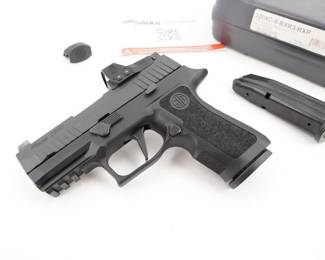 Make: Sig Sauer
Model: P320
Caliber: 9mmx19
Action: Semi
Barrel: 3.5
Bore: Shiny
Serial # 58J431469
Condition: Excellent
Featuring SIG SAUER's exclusive slide-mounted optic, the ROMEO1 PRO, the RXP will ensure faster sight acquisition on target. Simply put, it will make a good shooter a great shooter. Shoot confidently with faster target acquisition and improved accuracy. Installed. Zeroed. And backed by the quality of the SIG name.The P320 Compact offers a smooth, crisp trigger to make any shooter more accurate, an intuitive, 3-point takedown and unmatched modularity to fit any shooter and any situation. Its compact frame is ideal for target shooting and home defense, as well as many concealed carry scenarios. The pistol, chambered in 9mm, is new in the box and comes with 2 magazines, factory box and backstraps.