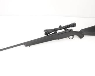 Make: Mossberg
Model: Patriot
Caliber: 30-06 SPRG
Action: Bolt
Barrel: 22
Bore: Bright
Serial # MPR0439982
Condition: Very Good
The Mossberg Patriot 30-06 Springfield Combo Bolt-Action Rifle with Scope features a fluted barrel with a blued finish and a boxed magazine with a 5-round capacity. Equipped with a 3-9x40 scope, The rifle is in very good condition, showing minimal signs of use or wear. 