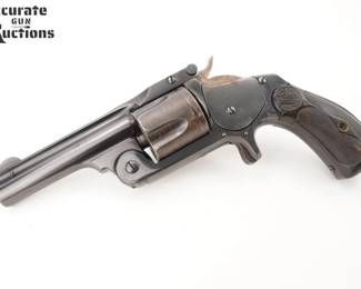 Make: Smith & Wesson
Model: 2nd Model
Caliber: .38 cal
Action: DA
Barrel: 3.25
Bore: Frosty
Serial # 48249
Condition: Good
The Smith & Wesson Model 2, also referred to as the Smith & Wesson .38 Single Action, was a .38 caliber revolver produced in both single and double action by Smith & Wesson. The manufacturer's first of that caliber, its 5-shot cylinder was chambered in .38 S&W. The Model 2 fired a black powder cartridge. It was a "top-break" weapon, with the barrel release catch located on the top of the frame, just in front of the hammer. It was a larger caliber version of the third model of the Smith & Wesson Model 1 1/2. This Revolver remains in good condition, Shows normal signs of use and wear.