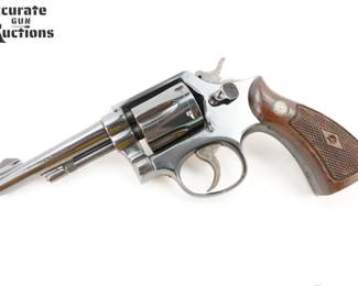 Make: Smith & Wesson
Model: 10
Caliber: 38 S&W Special CTG
Action: DA
Barrel: 4
Bore: Bright
Serial # C264080
Condition: Good
The Smith & Wesson Model 10, previously known as the Smith & Wesson .38 Hand Ejector Model of 1899, the Smith & Wesson Military & Police or the Smith & Wesson Victory Model, is a K-frame revolver of worldwide popularity. The pistol is in good condition, showing obvious signs of use and wear. 