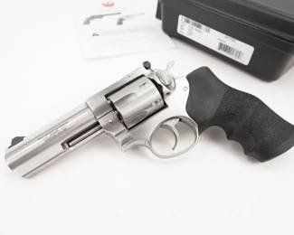 Make: Ruger
Model: GP100
Caliber: .357 MAGNUM
Action: DA
Barrel: 4
Bore: Shiny
Serial # 179-79161
Condition: Excellent
The GP100 is a family/line of double action five-, six-, seven-, or ten-shot revolvers made by Sturm, Ruger & Co., manufactured in the United States. Ruger GP100 double-action revolvers are among the most comfortable shooting revolvers. Their rugged, medium-sized frame and cushioned grip system permit repeated firings with minimal shooter fatigue. Easy on the hand and budget, all GP100 revolvers boast solid steel sidewalls (no side-plates), and frame widths that are increased with extra steel in critical areas that support the barrel, making them rugged, reliable, and dependable. This revolver comes with the original box and is in excellent condition showing normal signs of use and wear.