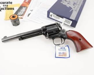Make: Heritage MFG
Model: Rough Rider
Caliber: .22 LR
Action: SA
Barrel: 6.5
Bore: Bright
Serial # L60724
Condition: Excellent
The Heritage MFG Rough Rider is a versatile and reliable single-action revolver renowned for its classic design and exceptional craftsmanship. Chambered in .22 LR, this firearm features a 6-round capacity and a 6.5” barrel, delivering precision and accuracy. Its alloy frame and cocobolo grips contribute to a balanced and comfortable shooting experience. Comes with an Additional WMR cylinder and Original box.. This revolver is in excellent condition showing normal signs of use and wear. 
