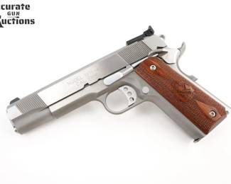 Make: Springfield Armory
Model: 1911-A1
Caliber: 9mm
Action: Semi
Barrel: 5
Bore: Bright
Serial # NM344390
Condition: Excellent
This Stainless Steel Springfield Armory 1911-A1 is chambered in 9mm and features a 5” barrel. Paired with cocobolo grips and a grip safety includes a memory bump and extended beavertail, while the skeletonized hammer and extended aluminum match trigger offer precision accuracy. This pistol is in excellent condition showing normal signs of use and wear.