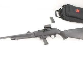 Make: Ruger
Model: PC Carbine
Caliber: 9mm Luger
Action: Semi
Barrel: 16
Bore: Shiny
Serial # 910-02083
Condition: Very Good
The Ruger pistol-caliber carbine is a blowback centerfire semi-automatic pistol-caliber carbine manufactured by Sturm, Ruger & Co., designed as a companion to certain Ruger P series semi-automatic pistols, using the same 9 mm Parabellum and .40 S&W caliber cartridges and magazines of the P-Series pistols. Chambered in 9mm, this rifle is in excellent condition.