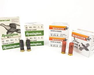 Make: Misc. Remington/Wincheste
Model: 175 Rounds
Caliber: 12 GA
4 Boxes of Remington Game Load 12GA 2 3/4 inches, 3 1/4 DR EQ, 1 oz Shot, 8 Shot. 3 Boxes of Winchester Dove & Quail 12 GA 2 3/4 inches,3 1/4 DR. EQ., 1 OZ, 8 shot.