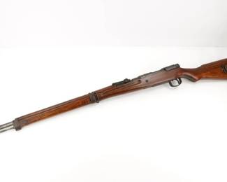 Make: Arisaka
Model: Type 99
Caliber: 6.5
Action: Bolt
Barrel: 26
Bore: Frosty
Serial # 77586
Condition: Good
Importer: NVI
Country: 29176
Arisaka Japanese early war with airplane sights and mum intact. Features a 26” barrel and remains in Good condition showing normal signs of use and wear.