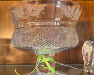 Edinburg of Scotland Thistle Pattern Etched Crystal Punch Bowl.