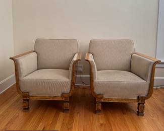 Pair of Art Deco Scandinavian Birch Chairs by Carl Malmsten for David Blomberg. Each Measures 32" W x 29" D x 33" H. Photo 6 of 6.