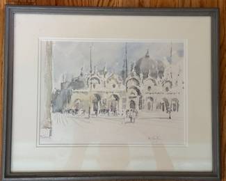 Watercolor of Saint Mark's Basilica in Venice. Photo 1 of 2.