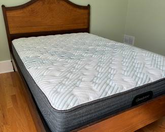 Antique French Louis XVI Style Crotch Maple & Walnut Full Double Size Bed Frame and Beauty Rest Mattress. Photo 2 of 4.