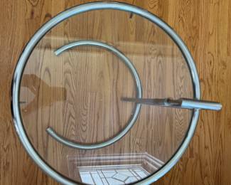 Eileen Grey Mid-Century Adjustable Glass & Chrome C Table. Measures 22" D. Photo 2 of 2.