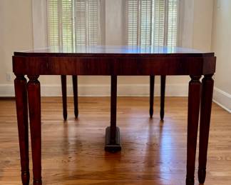 Vintage Walnut Extension Dining Table. Measures 42" W x 78" L x 30" H with 26" Clearance. Extends to 94" L with 16" Leaf. Photo 1 of 5.