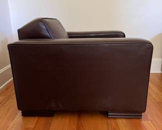 Pair of Chocolate Brown Leather Upholstered John Widdicomb Club Chairs in the Style of Jean-Michel Frank. Each Measures 36" W x 38" D with 17" Seat Height. Photo 2 of 4.