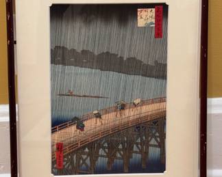 "Sudden Shower over Shin-Ohashi Bridge," Hiroshige Woodblock Print.