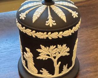 Wedgwood Black Jasperware Lidded Jar. Photo 1 of 2.