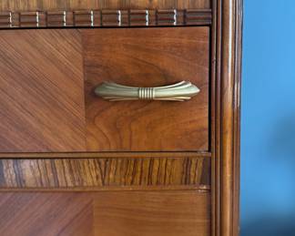 Art Deco Waterfall Style Highboy Dresser. Mahogany & Walnut. Measures 32" W x 17" D x 52" H. Photo 2 of 2.