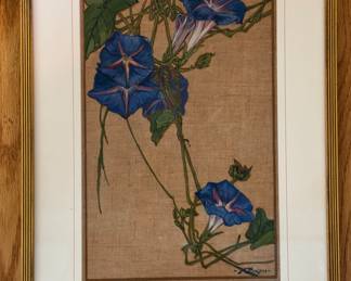 "Morning Glories," Kathleen Irene Blundell nee Nixon. Watercolor on Textured Paper. (United Kingdom, 1894 - 1988). Measures 8.5" x 13". Photo 1 of 2.