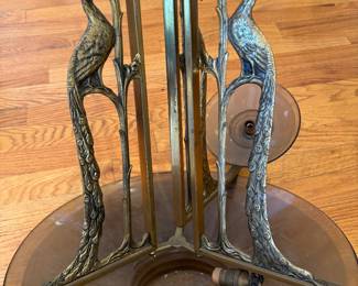 Three Arm Chandelier Corner Peacock Chandelier. Missing One Glass Shade. Photo 2 of 2.