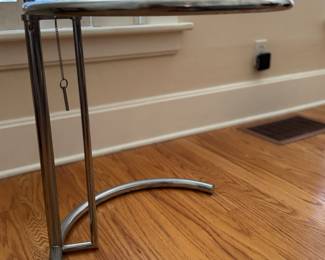 Eileen Grey Mid-Century Adjustable Glass & Chrome C Table. Measures 22" D. Photo 1 of 2.