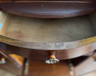 Art Deco Waterfall Chifferobe / Drop Down Secretary. Circa 1930s. Mahogany, Walnut Burl and Satinwood Banding. Has Two Cedar Lined Cabinets. Measures 40" W x 20" D x 70" H. Photo 8 of 8.