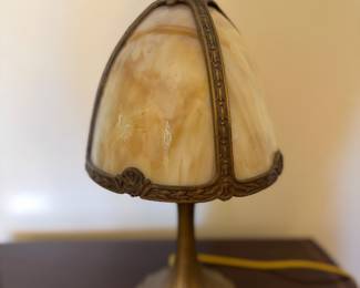 Art Deco Table Lamp with Bent Slag Glass Shade, France, 1930-1939. Photo 1 of 2.