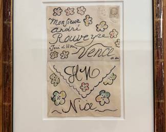 Framed Decorative Envelop Hand-Illustrated by Henri Matisse To André Rouveyre, Writer, Artist and Long-Time Friend of Matisse.