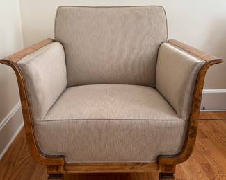 Pair of Art Deco Scandinavian Birch Chairs by Carl Malmsten for David Blomberg. Each Measures 32" W x 29" D x 33" H. Photo 1 of 6.