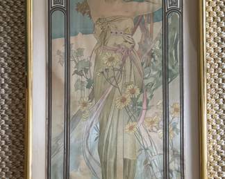 "Eclat Du Jour - The Four Times of the Day," Original Color Lithograph Printed on Silk. Alfons Marie Mucha (Czech 1860 - 1839).